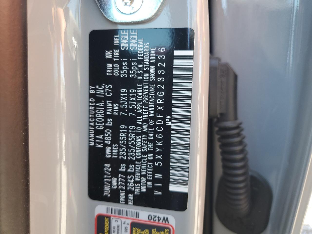 2024 KIA SPORTAGE X LINE VIN:5XYK6CDFXRG233236