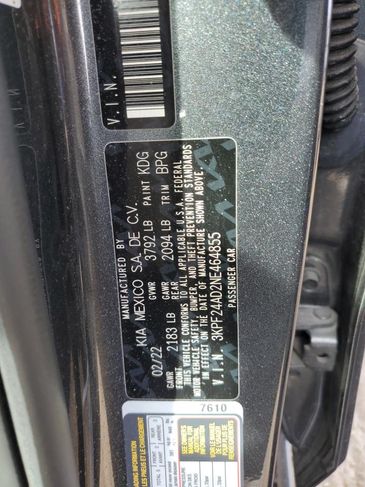 2022 KIA FORTE FE VIN:3KPF24AD2NE464855