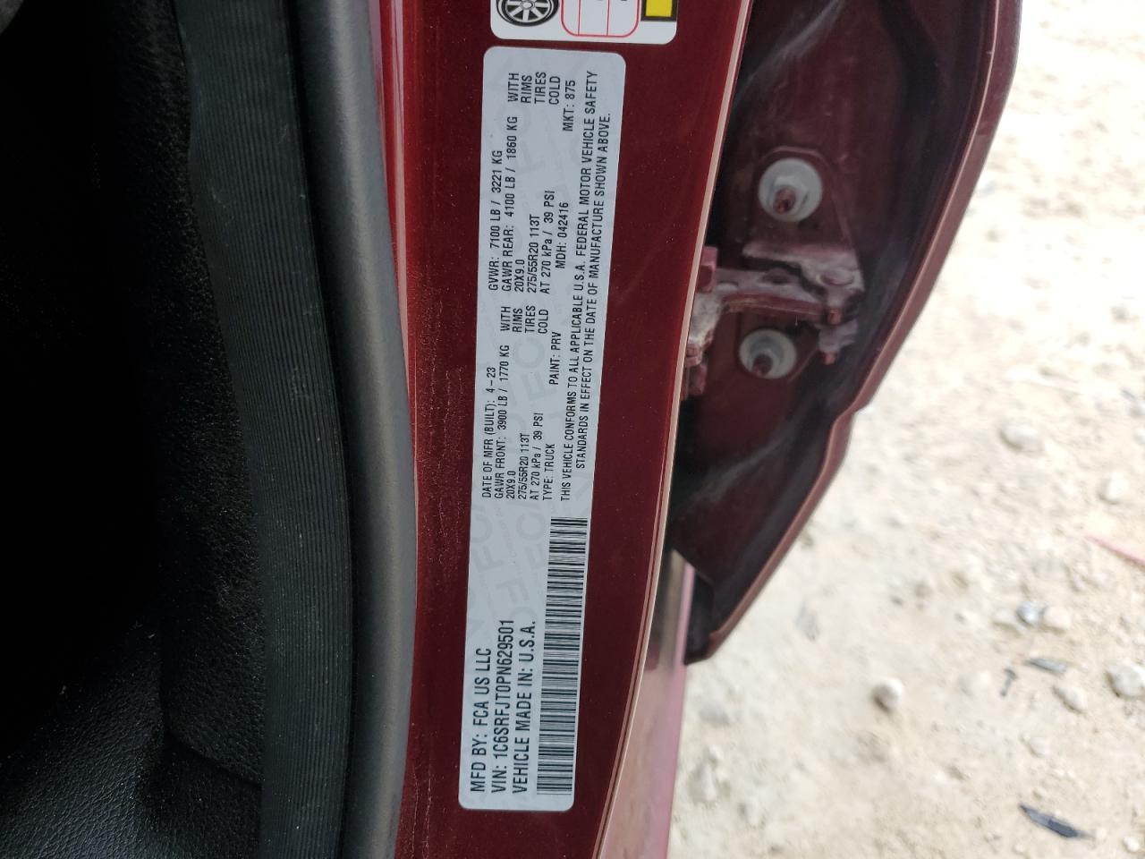 2023 RAM 1500 LARAMIE VIN:1C6SRFJT0PN629501