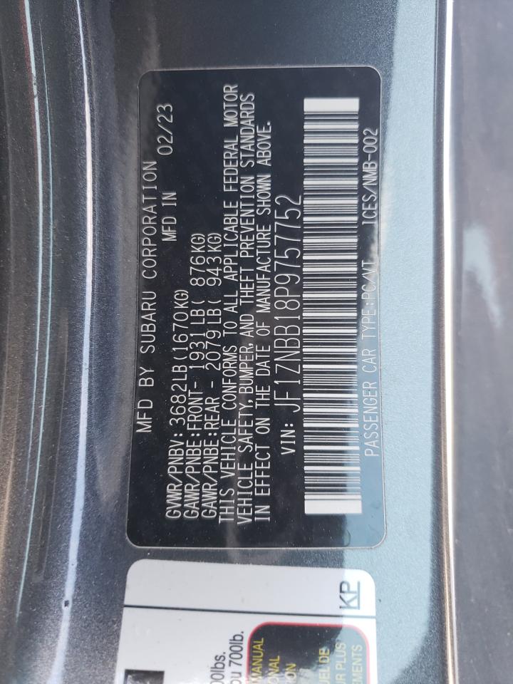 2023 TOYOTA GR 86 VIN:JF1ZNBB18P9757752