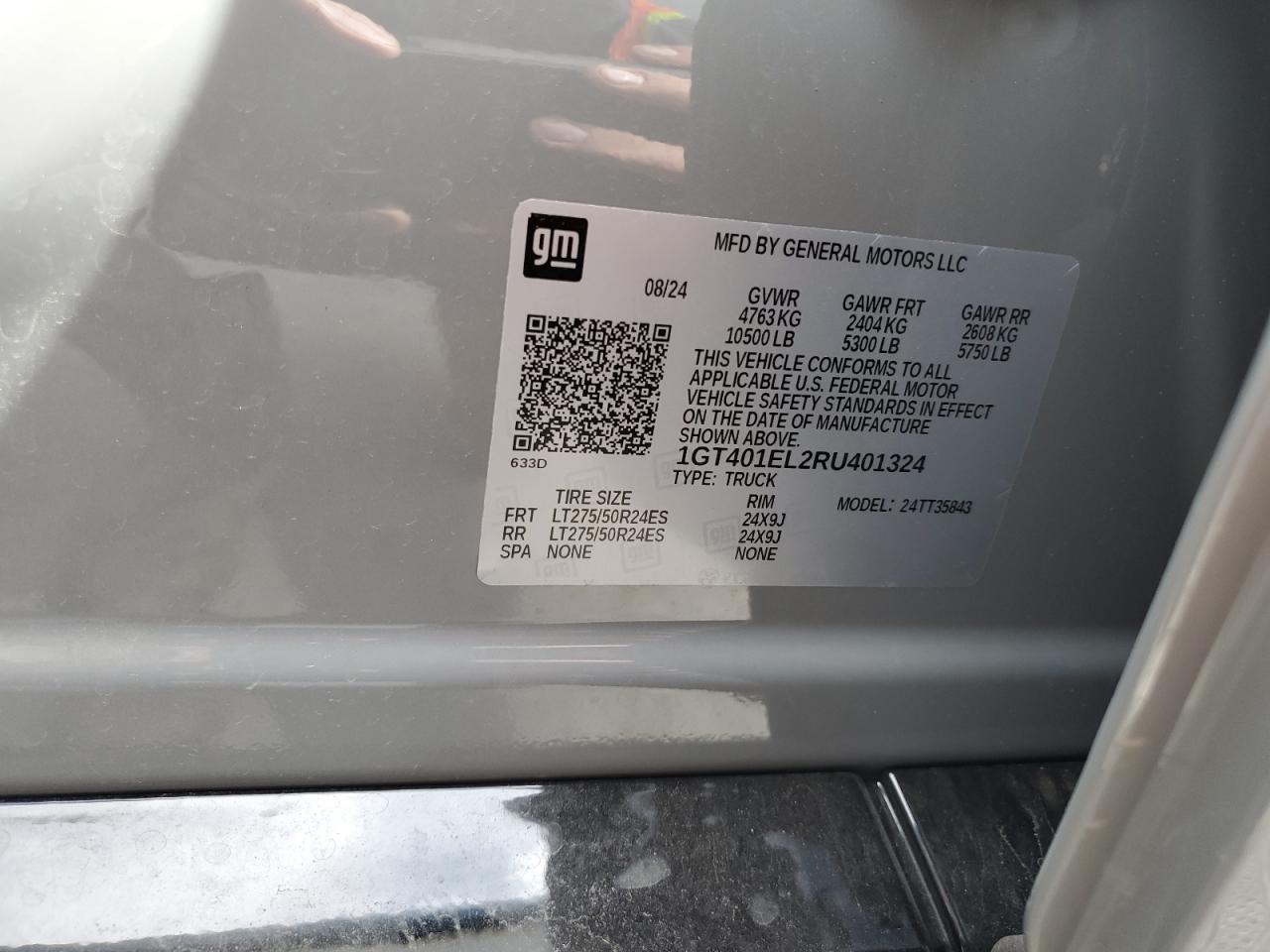 2024 GMC SIERRA DENALI VIN:1GT401EL2RU401324