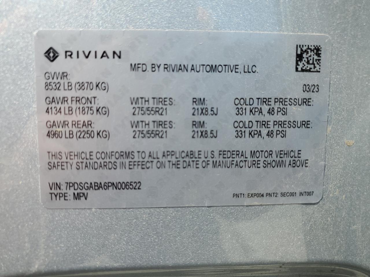 2023 RIVIAN R1S ADVENTURE VIN:7PDSGABA6PN006522