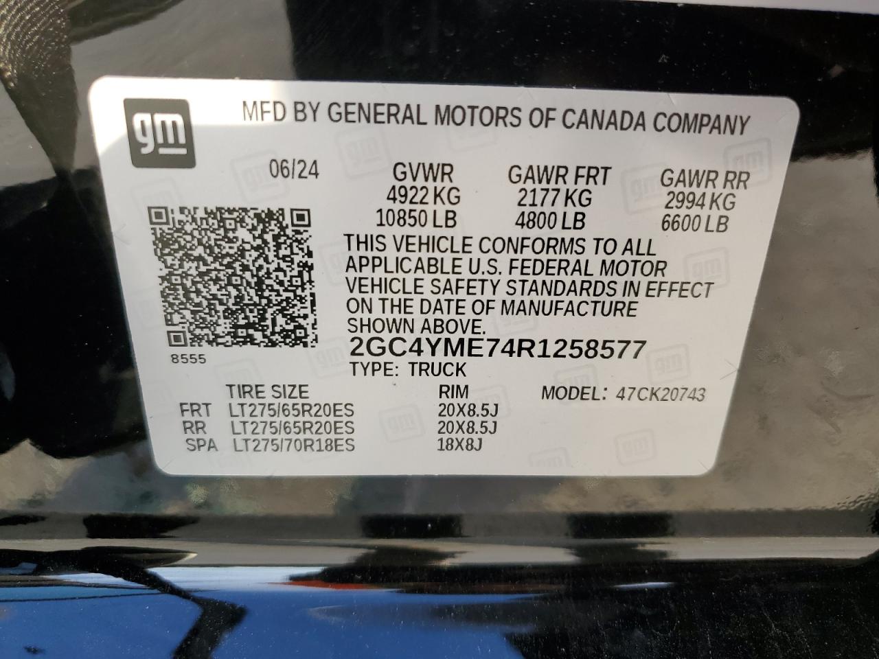 2024 CHEVROLET SILVERADO K2500 CUSTOM VIN:2GC4YME74R1258577