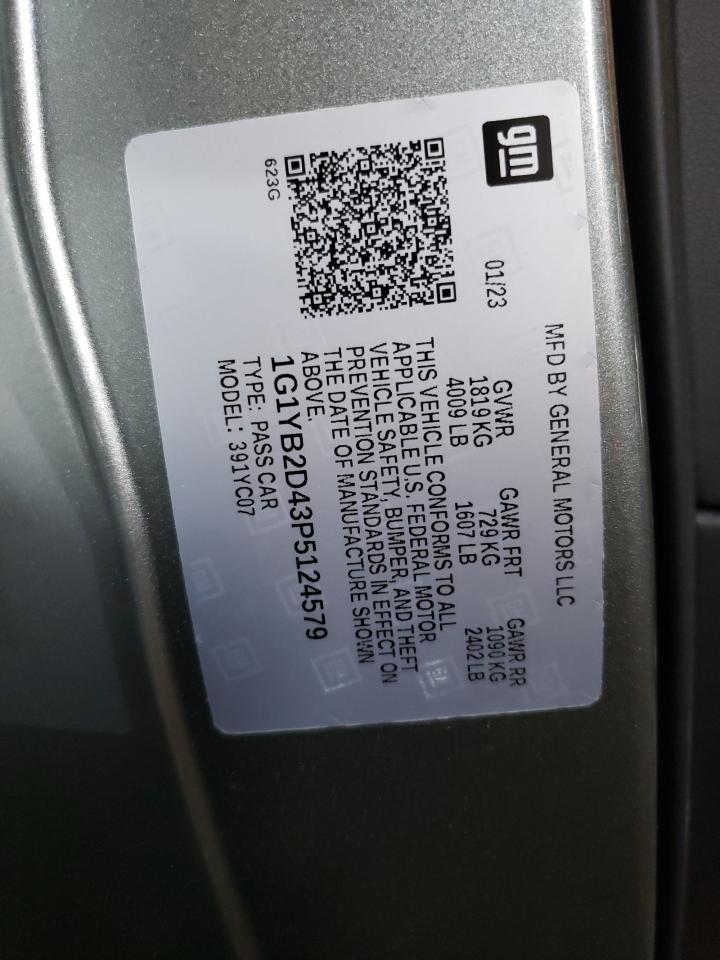 2023 CHEVROLET CORVETTE STINGRAY 2LT VIN:1G1YB2D43P5124579