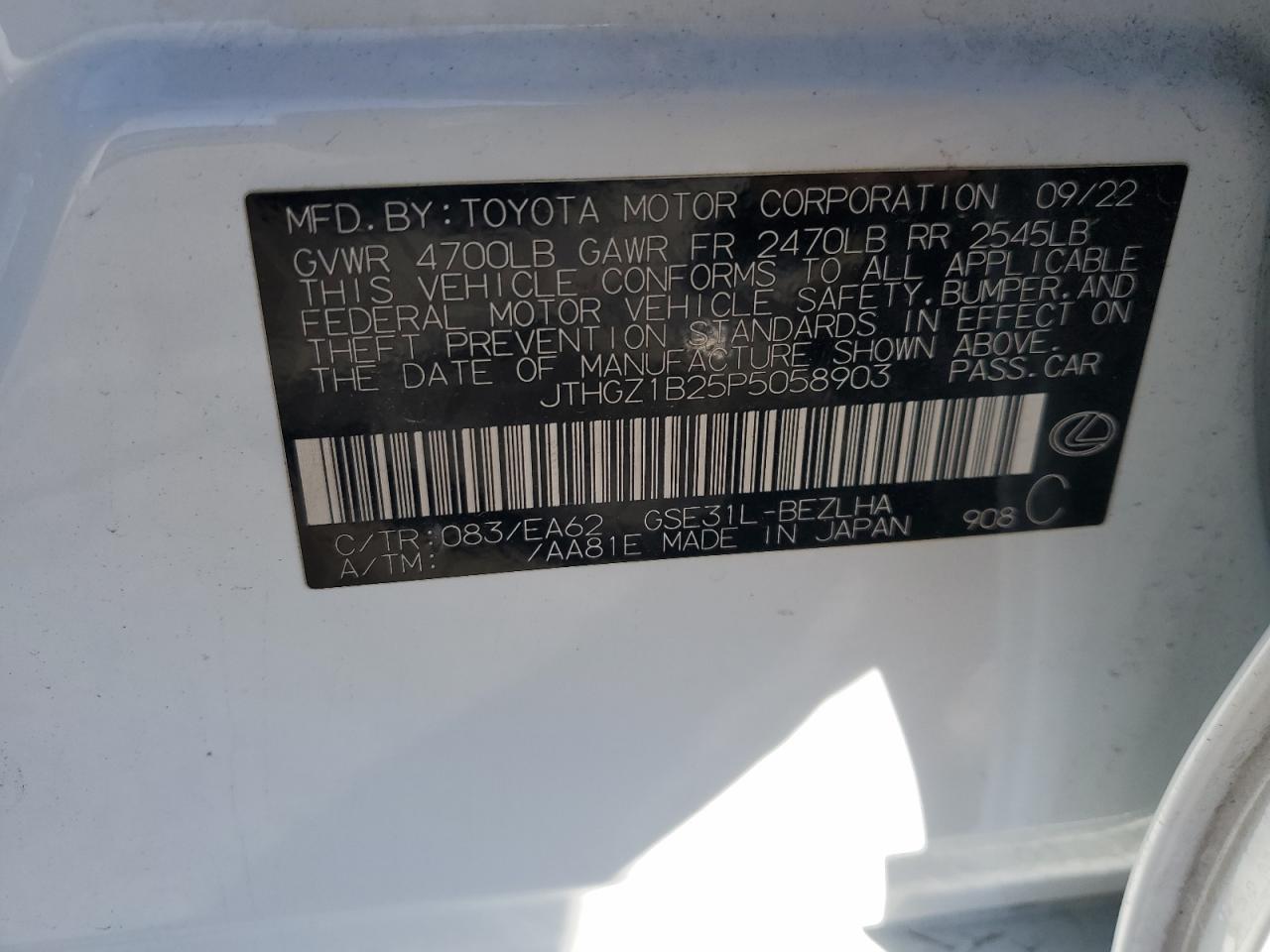 2023 LEXUS IS 350 F SPORT DESIGN VIN:JTHGZ1B25P5058903
