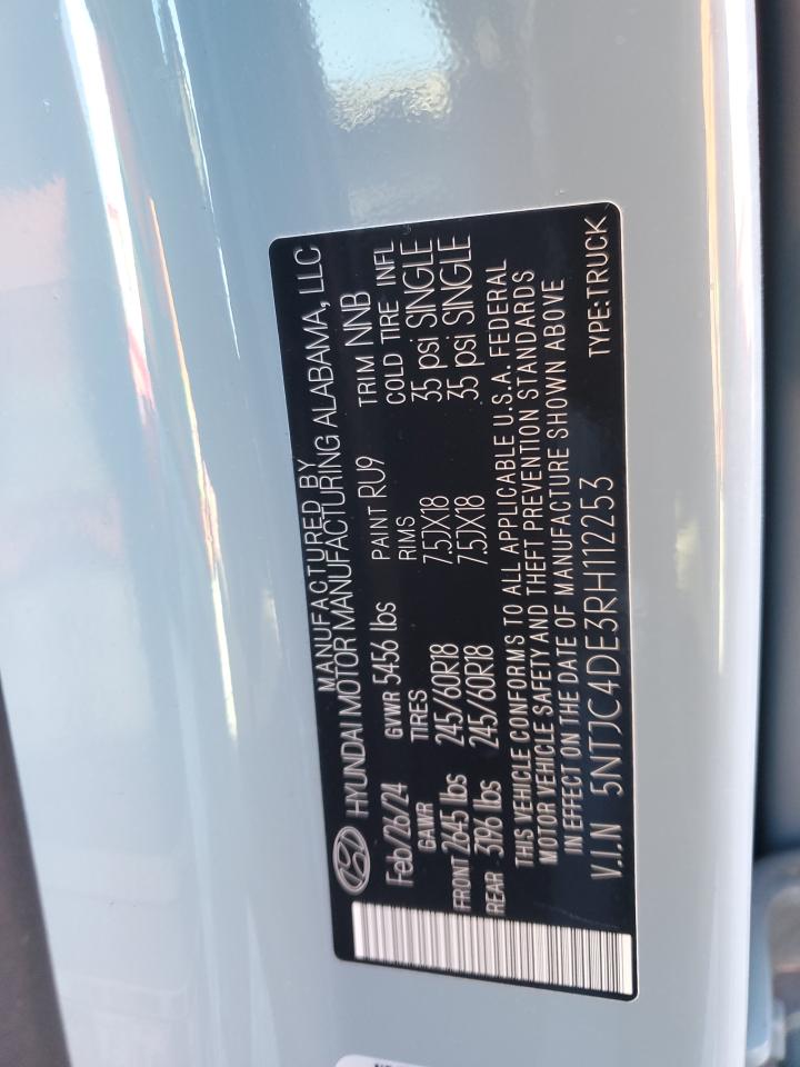 2024 HYUNDAI SANTA CRUZ SEL VIN:5NTJC4DE3RH112253