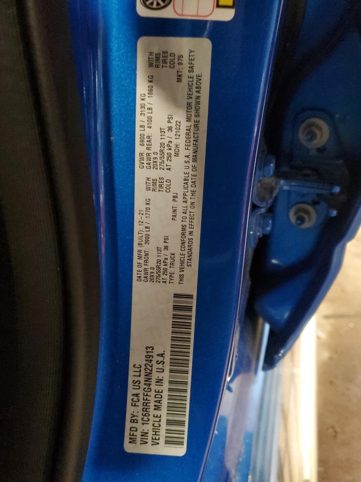 2022 RAM 1500 BIG HORN/LONE STAR VIN:1C6RRFFG4NN224913