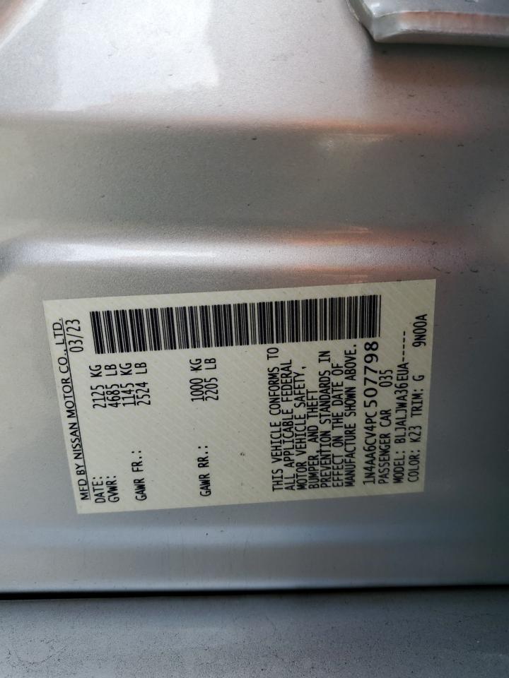 2023 NISSAN MAXIMA SV VIN:1N4AA6CV4PC507798