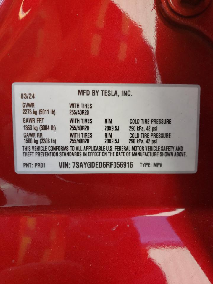 2024 TESLA MODEL Y VIN:7SAYGDED6RF056916
