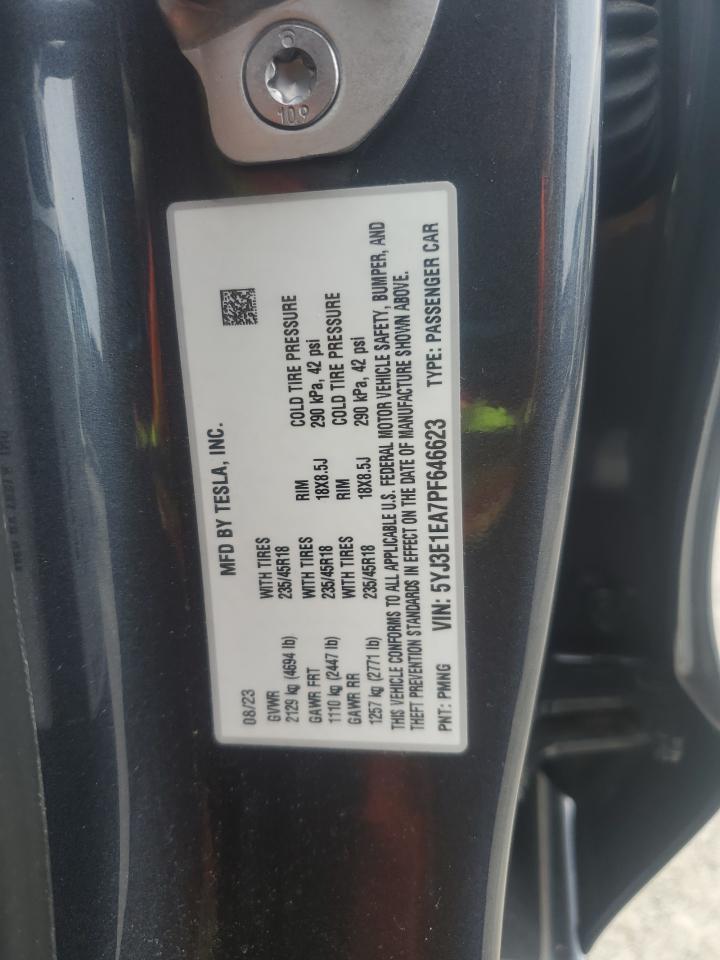 2023 TESLA MODEL 3 VIN:5YJ3E1EA7PF646623
