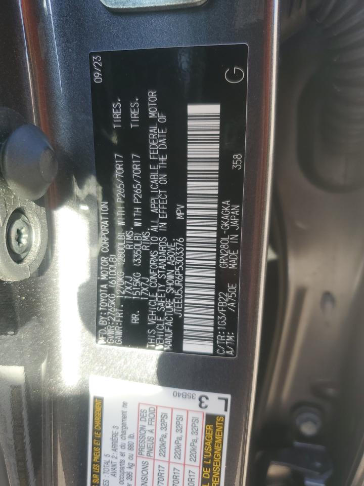 2023 TOYOTA 4RUNNER SR5 VIN:JTEEU5JR6P5303376