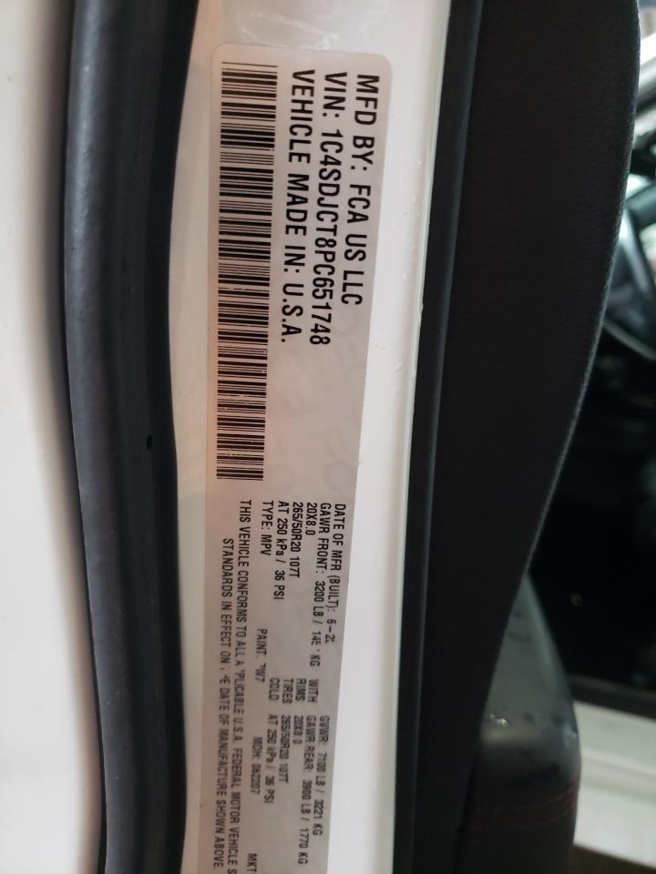 2023 DODGE DURANGO R/T VIN:1C4SDJCT8PC651748