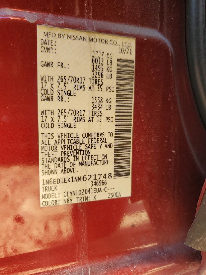 2022 NISSAN FRONTIER S VIN:1N6ED1EK1NN621748