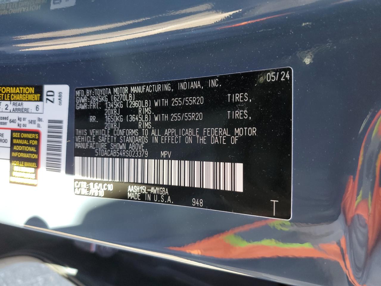 2024 TOYOTA GRAND HIGHLANDER XLE VIN:5TDACAB54RS023379