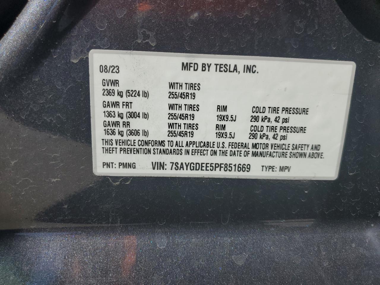 2023 TESLA MODEL Y VIN:7SAYGDEE5PF851669