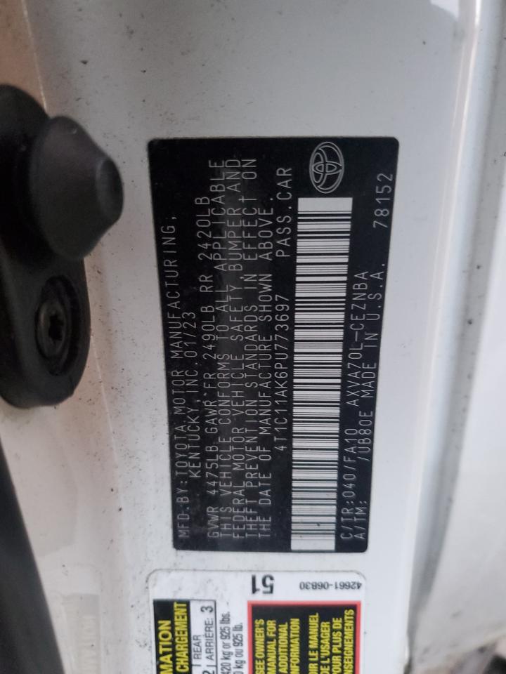 2023 TOYOTA CAMRY LE VIN:4T1C11AK6PU773697