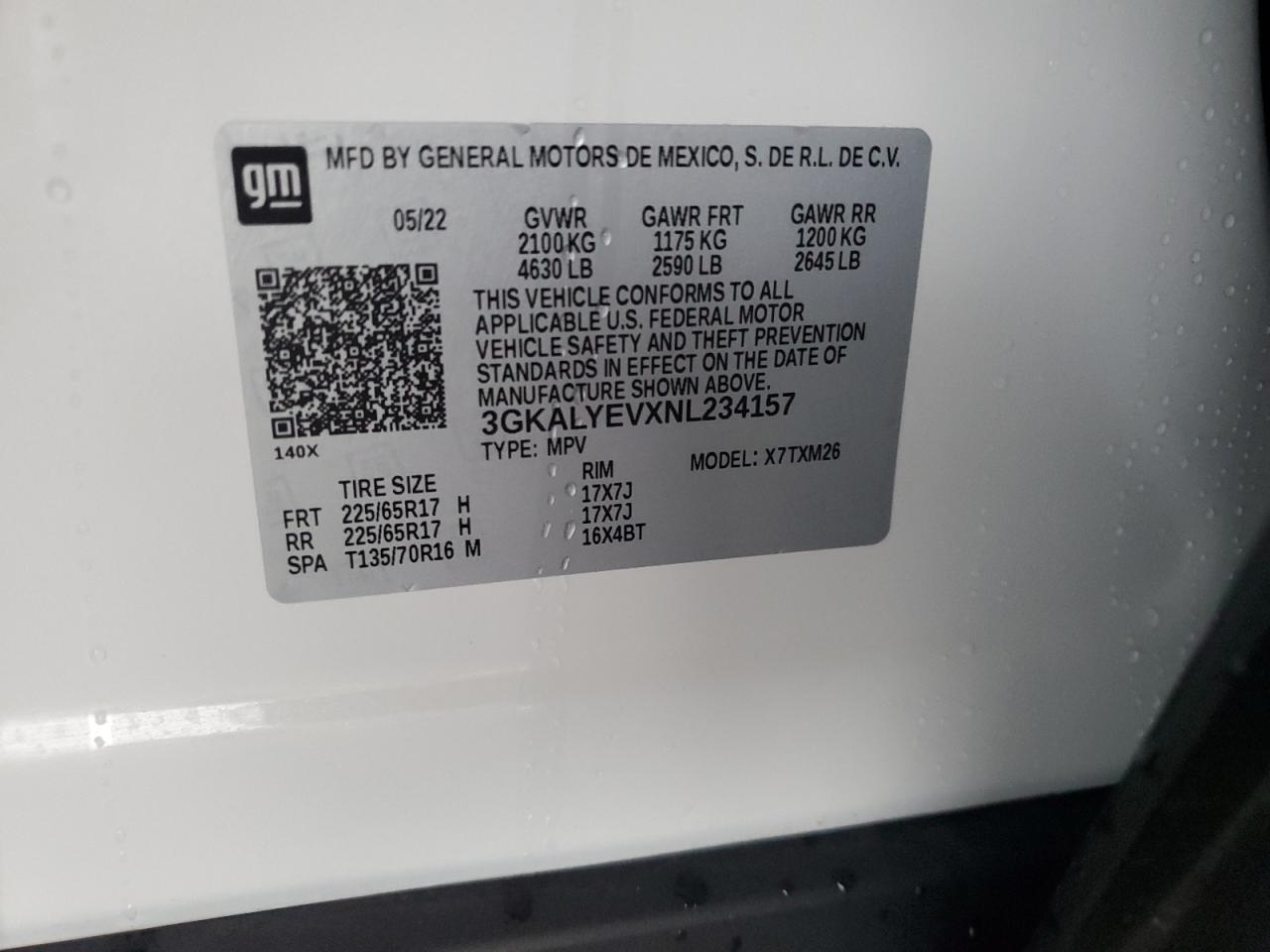 2022 GMC TERRAIN AT4 VIN:3GKALYEVXNL234157