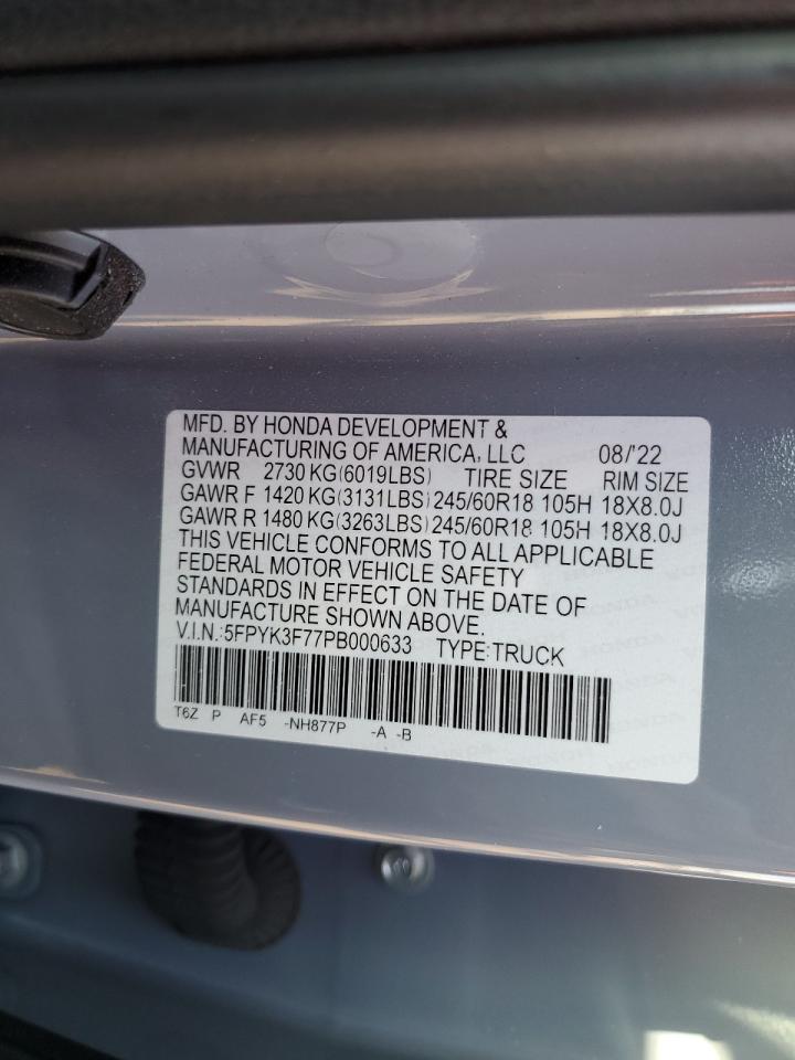 2023 HONDA RIDGELINE RTL-E VIN:5FPYK3F77PB000633