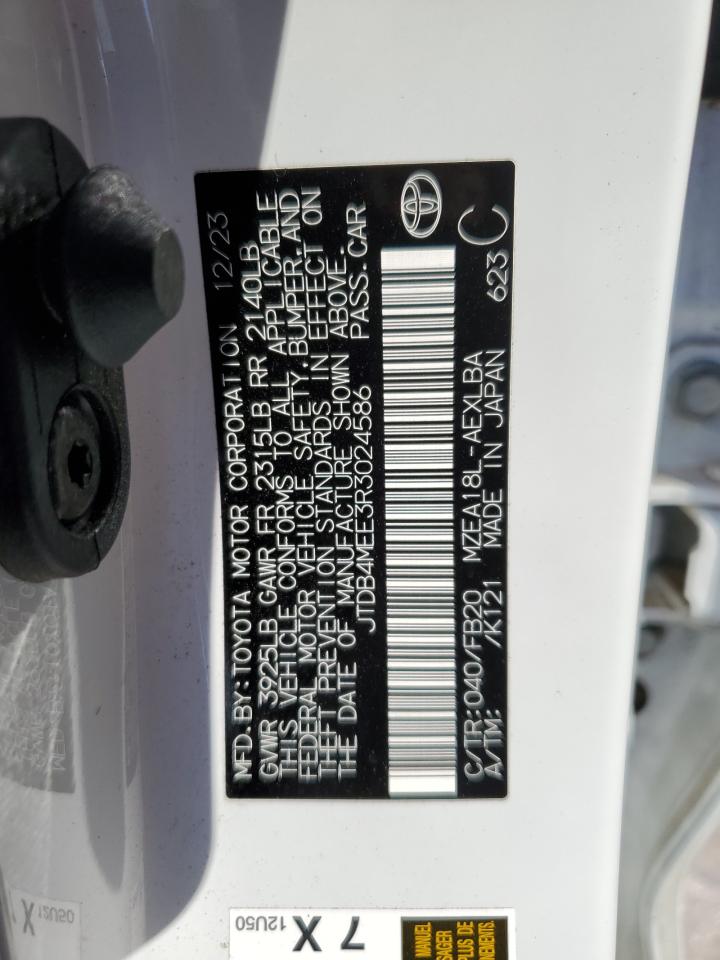 2024 TOYOTA COROLLA LE VIN:JTDB4MEE3R3024586