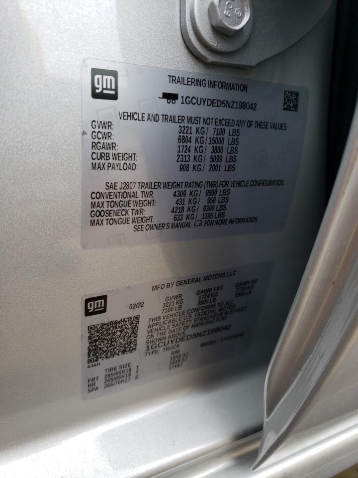 2022 CHEVROLET SILVERADO LTD K1500 LT VIN:1GCUYDED5NZ198042