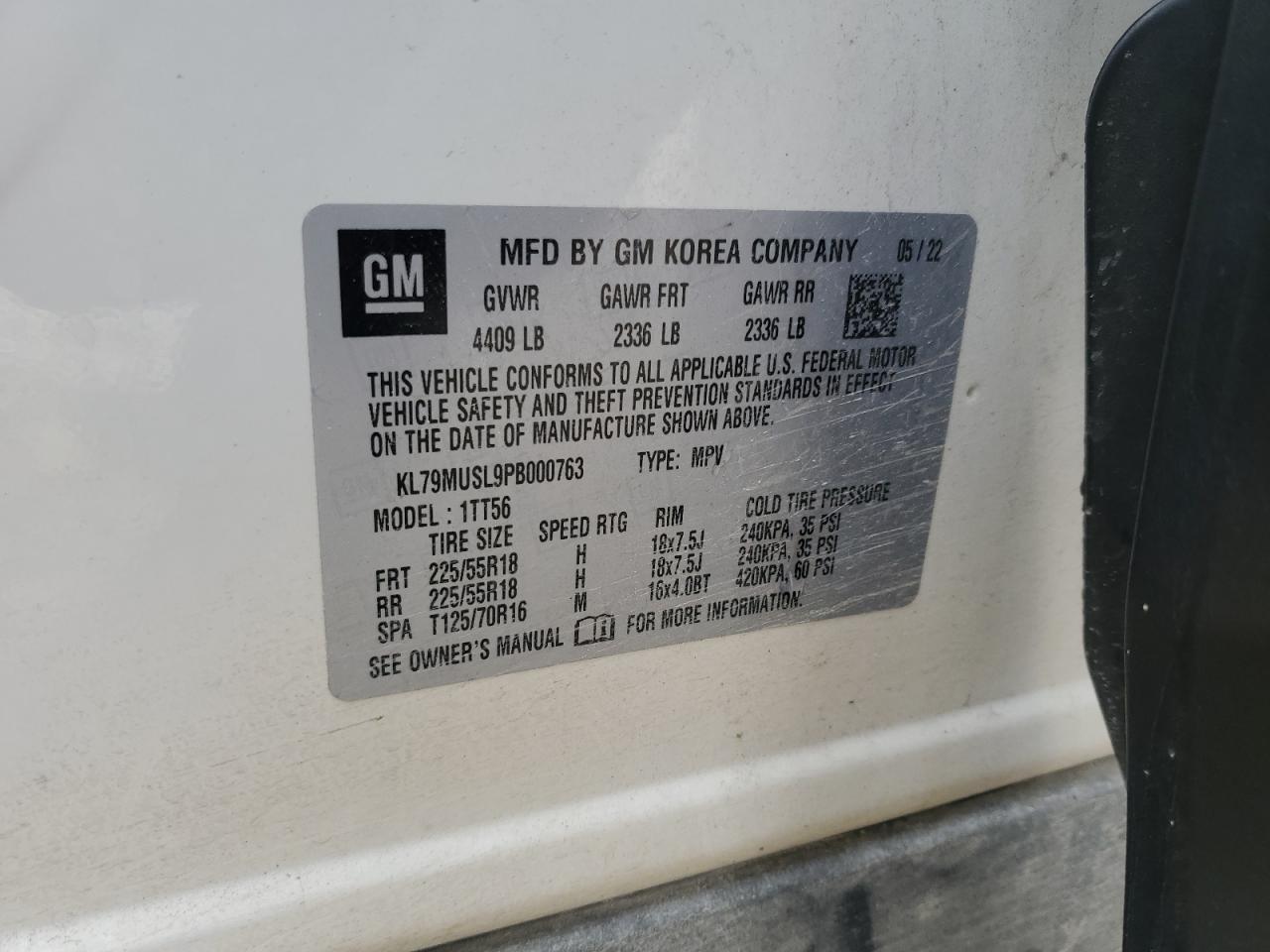 2023 CHEVROLET TRAILBLAZER RS VIN:KL79MUSL9PB000763