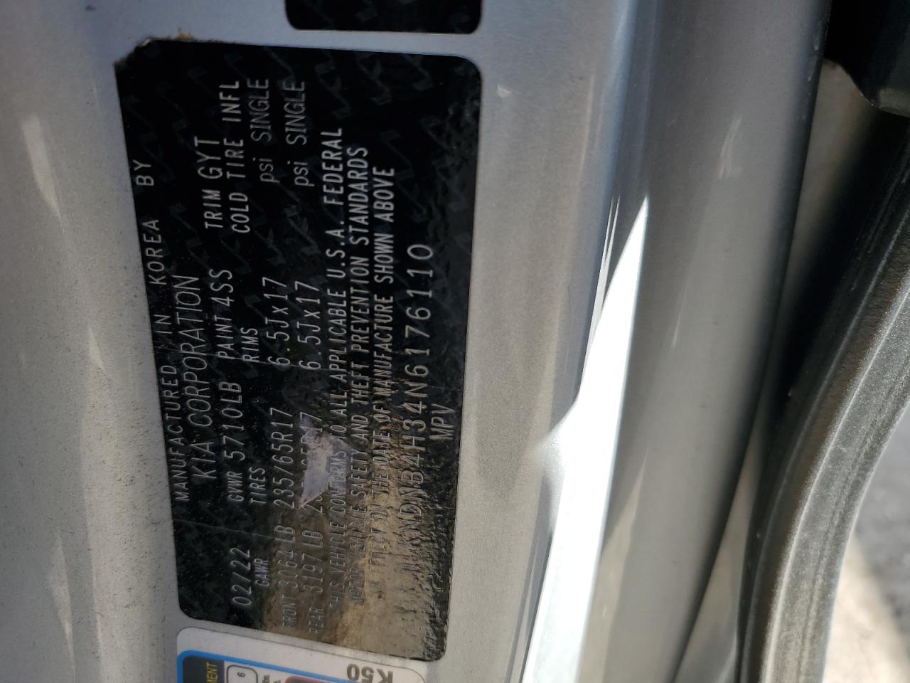 2022 KIA CARNIVAL LX VIN:KNDNB4H34N6176110