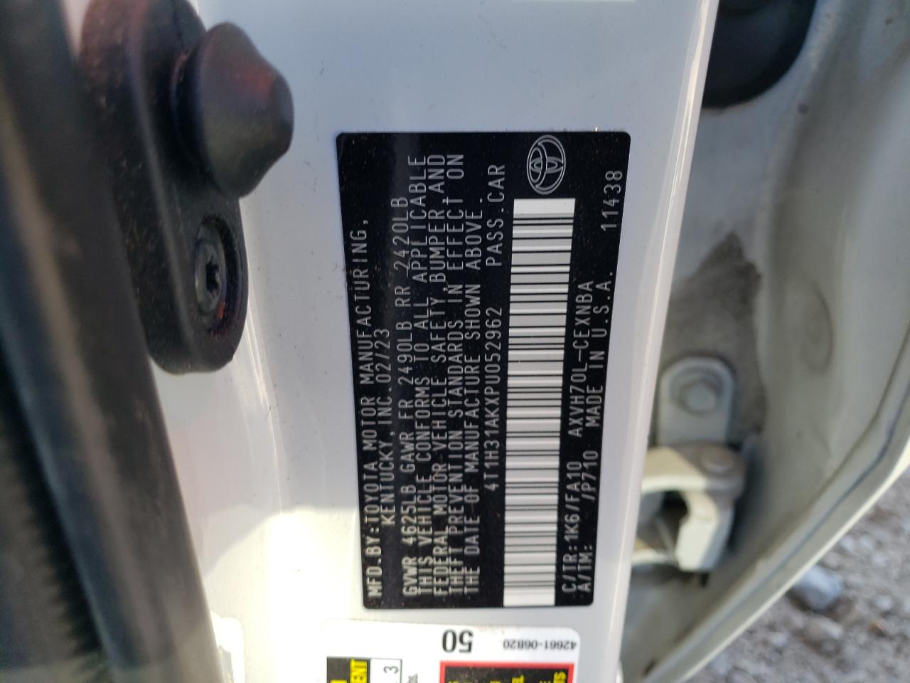 2023 TOYOTA CAMRY LE VIN:4T1H31AKXPU052962