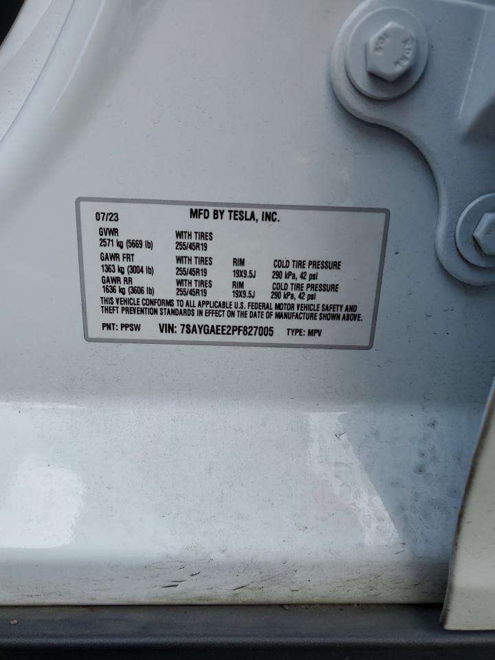 2023 TESLA MODEL Y VIN:7SAYGAEE2PF827005