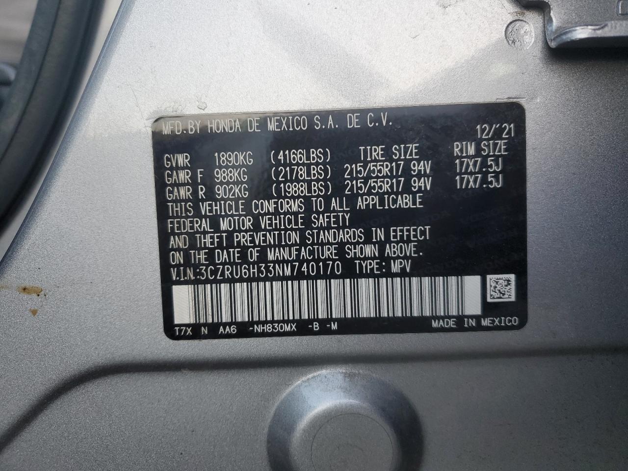 2022 HONDA HR-V LX VIN:3CZRU6H33NM740170