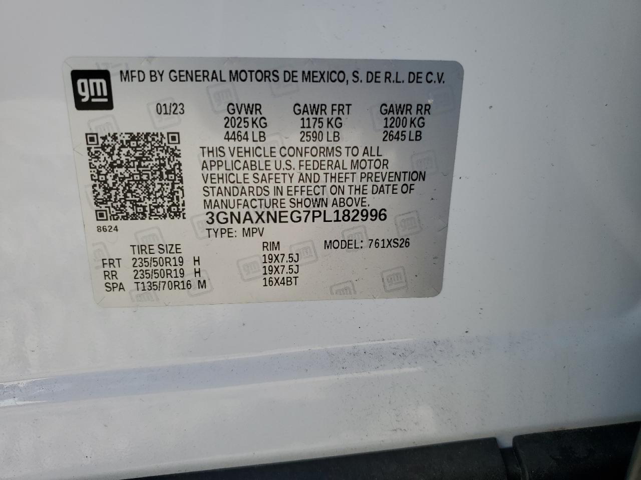 2023 CHEVROLET EQUINOX PREMIER VIN:3GNAXNEG7PL182996