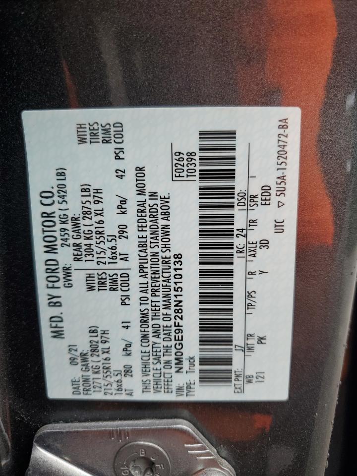 2022 FORD TRANSIT CONNECT XLT VIN:NM0GE9F28N1510138