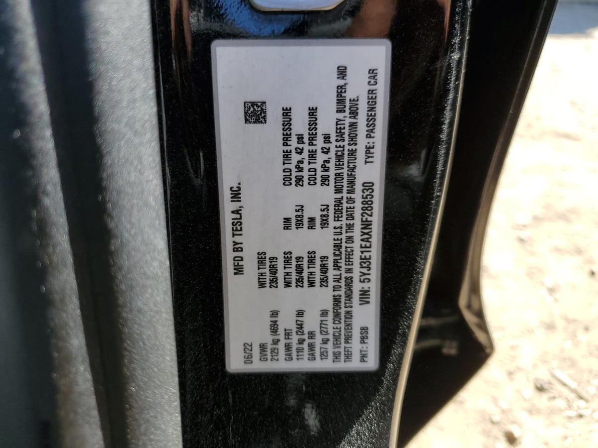 2022 TESLA MODEL 3 VIN:5YJ3E1EAXNF288530