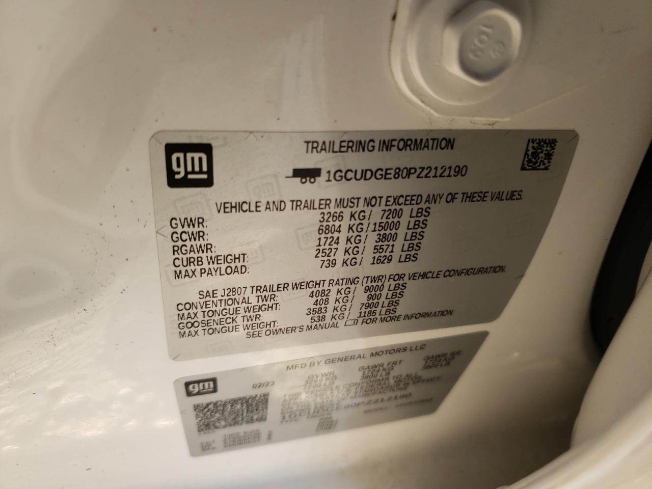 2023 CHEVROLET SILVERADO K1500 LTZ VIN:1GCUDGE80PZ212190