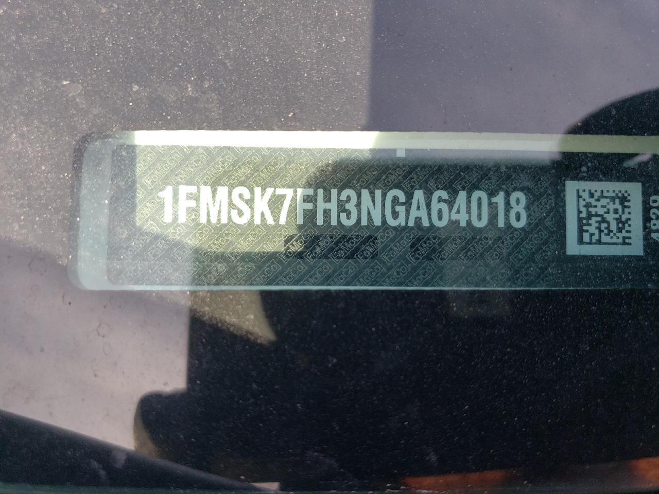 2022 FORD EXPLORER LIMITED VIN:1FMSK7FH3NGA64018