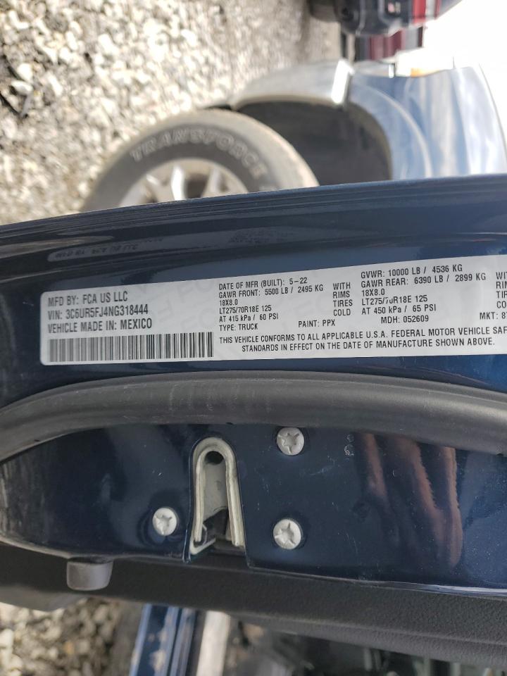 2022 RAM 2500 LARAMIE VIN:3C6UR5FJ4NG318444