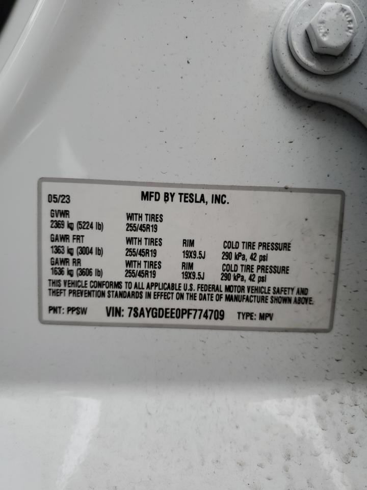 2023 TESLA MODEL Y VIN:7SAYGDEE0PF774709