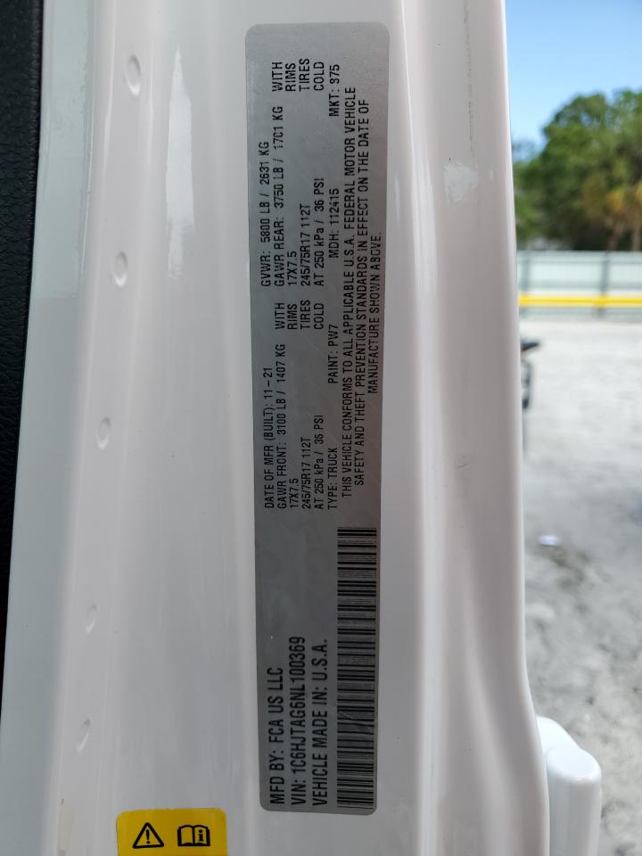 2022 JEEP GLADIATOR SPORT VIN:1C6HJTAG6NL100369