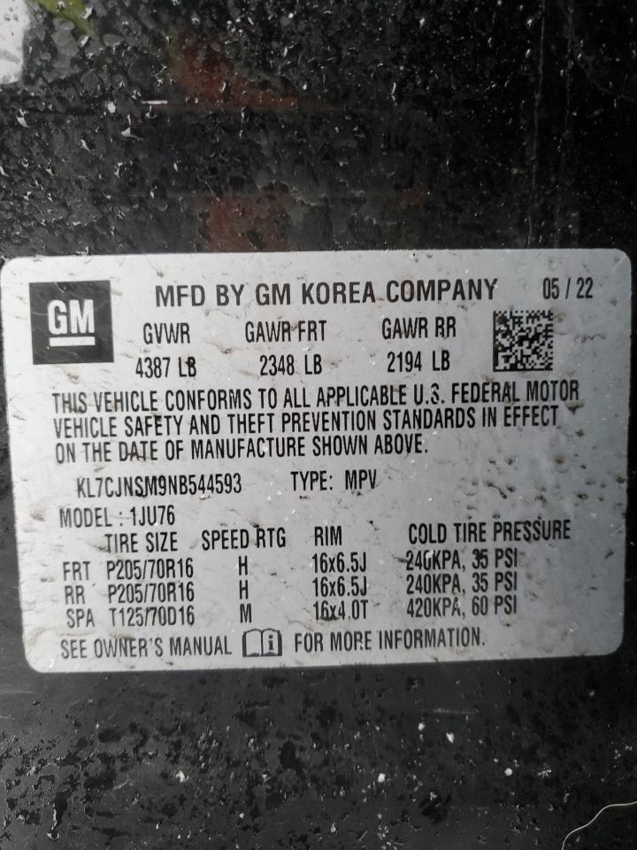 2022 CHEVROLET TRAX LS VIN:KL7CJNSM9NB544593