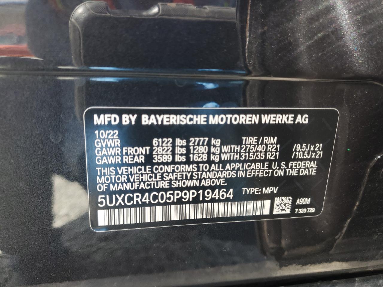 2023 BMW X5 SDRIVE 40I VIN:5UXCR4C05P9P19464