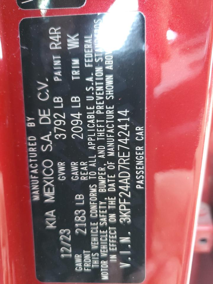 2024 KIA FORTE LX VIN:3KPF24AD7RE742414