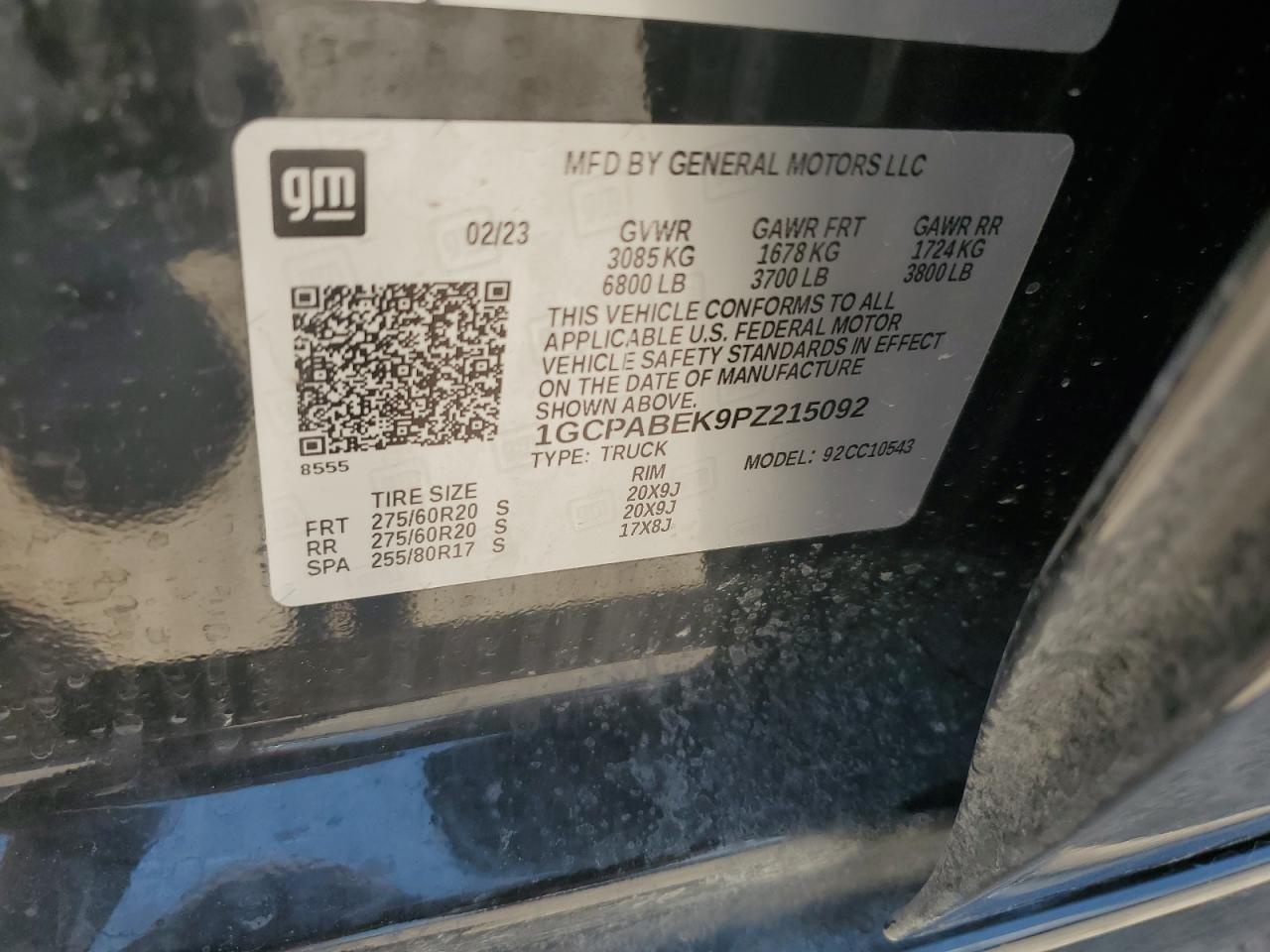 2023 CHEVROLET SILVERADO C1500 CUSTOM VIN:1GCPABEK9PZ215092