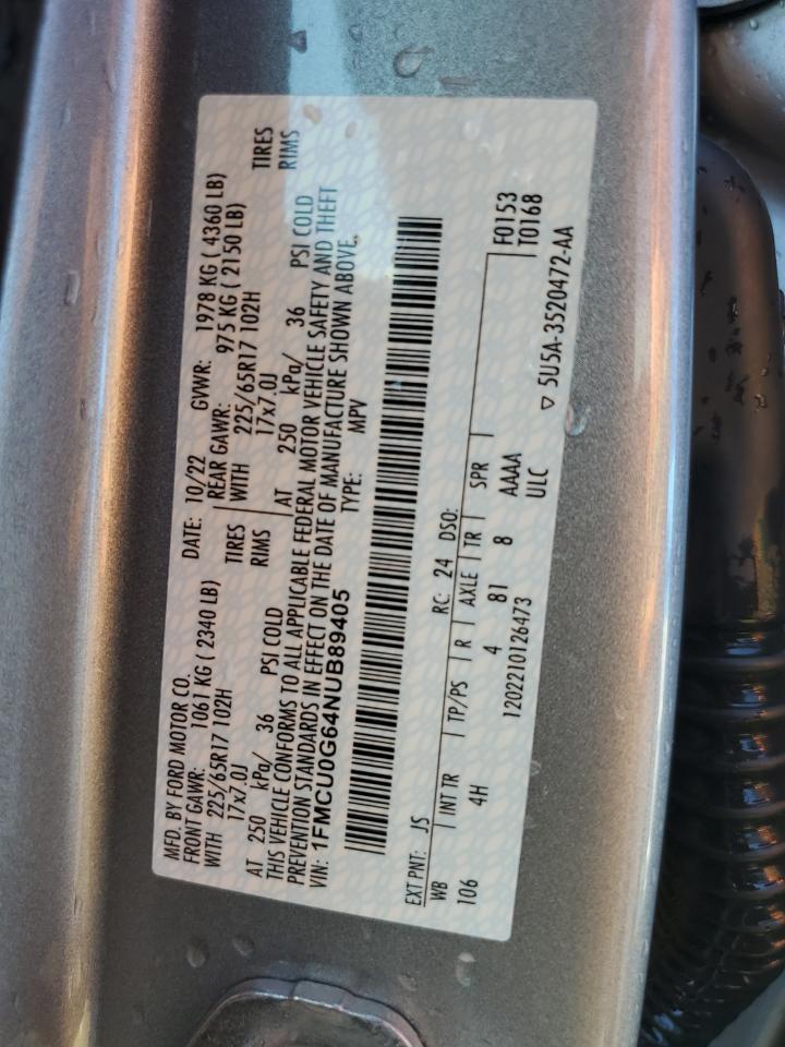2022 FORD ESCAPE SE VIN:1FMCU0G64NUB89405