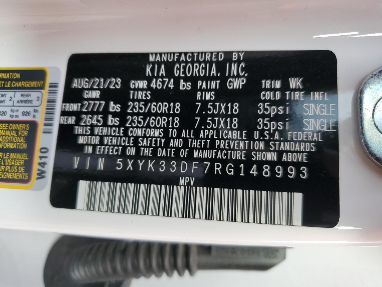 2024 KIA SPORTAGE EX VIN:5XYK33DF7RG148993
