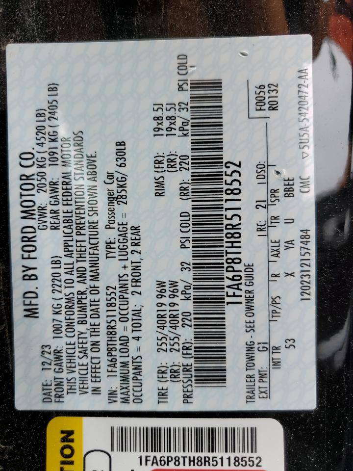 2024 FORD MUSTANG VIN:1FA6P8TH8R5118552