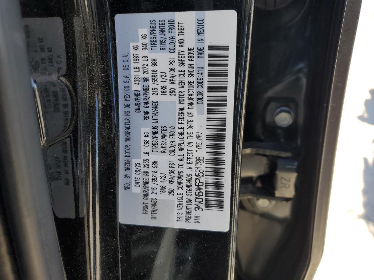2023 MAZDA CX-30 VIN:3MVDMBAM6PM581786