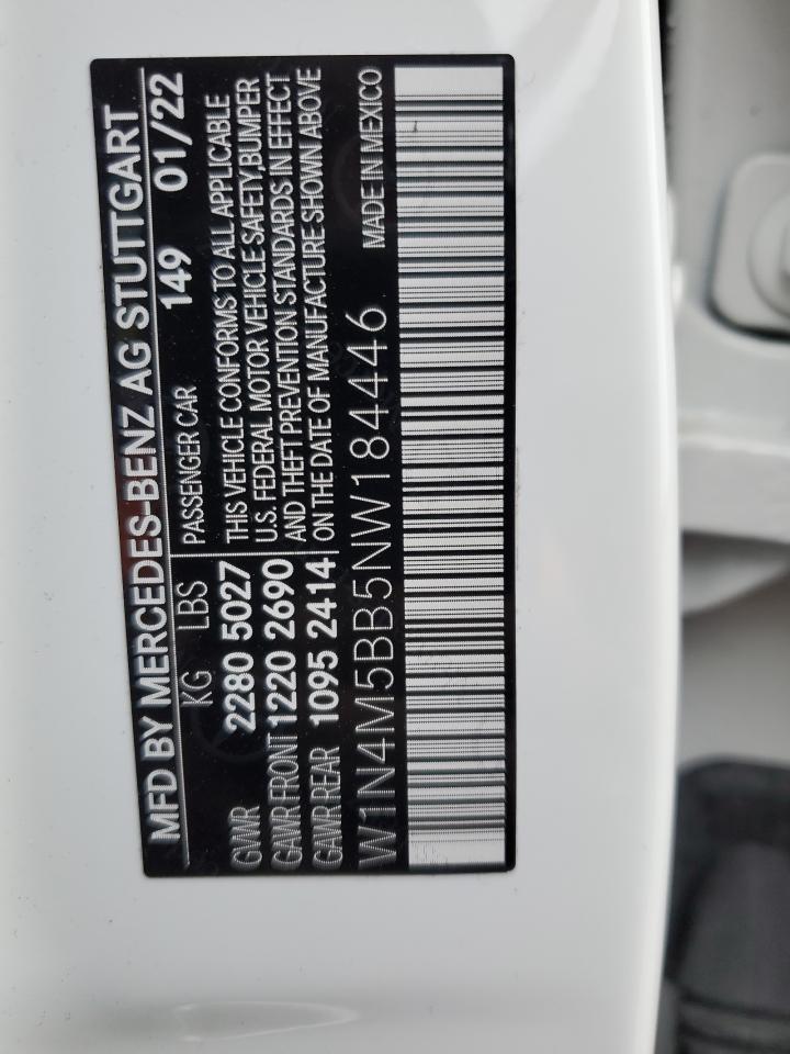 2022 MERCEDES-BENZ GLB AMG 35 4MATIC VIN:W1N4M5BB5NW184446