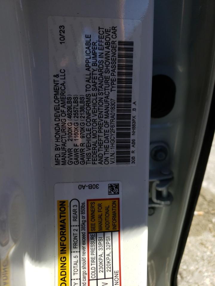 2024 HONDA ACCORD HYBRID EXL VIN:1HGCY2F67RA018307