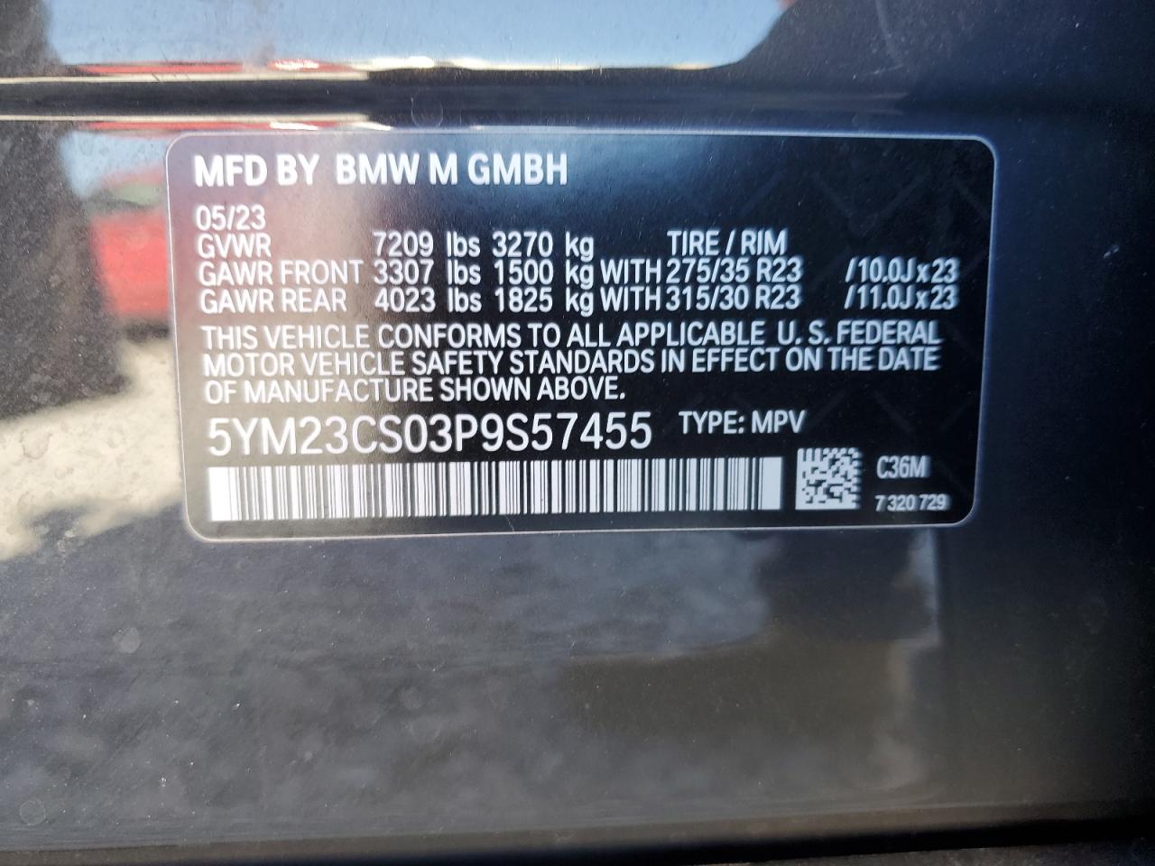2023 BMW XM VIN:5YM23CS03P9S57455