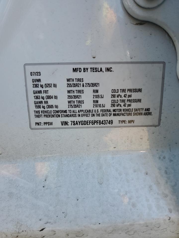 2023 TESLA MODEL Y VIN:7SAYGDEF6PF843749