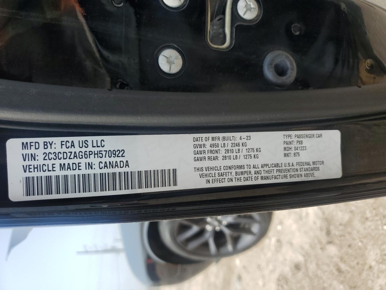 2023 DODGE CHALLENGER SXT VIN:2C3CDZAG6PH570922